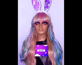 Rainbow Wavy Wig, Rainbow Hair , 28 Inch Synthetic Lace Closure
