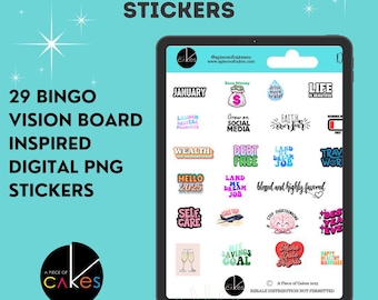 Pegatinas digitales para tableros de visión de bingo, pegatinas de Año Nuevo, pegatinas digitales, pegatinas PNG, pegatinas de Goodnotes, pegatinas inspiradoras, pegatinas