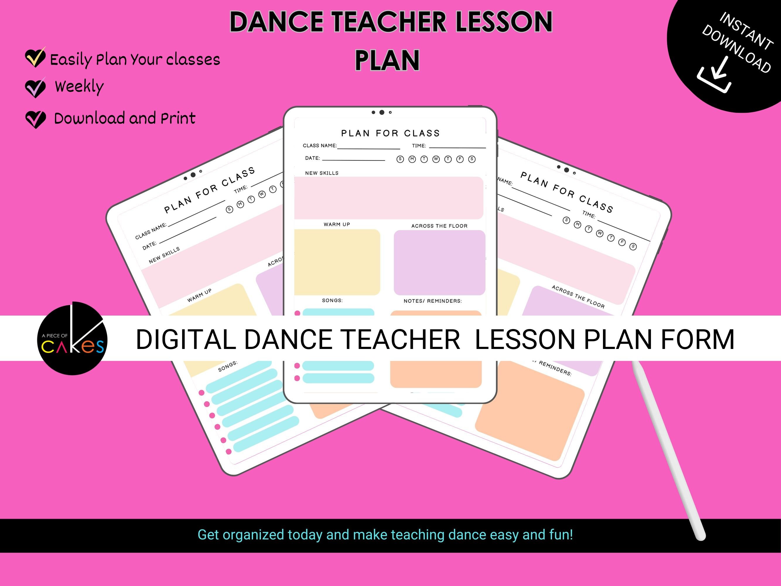 Plan de lección imprimible para profesores de baile, plan de lección para profesores de baile, propietario de un estudio de baile, planificador de profesores de baile, planificador de baile, profesor de baile