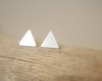 Silver Triangle Earrings for Him | Geometric Minimalist Earrings for Her | Everyday Ear Studs | Tiny Triangle Earrings - Gift Ideas