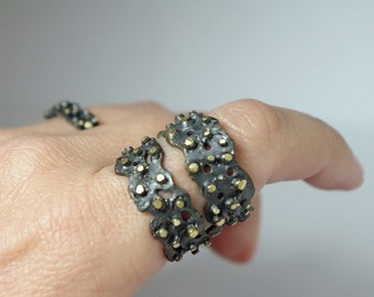 Bubbly Black Gold Ring | Adjustable Black Gold Ring | organic black ring | Ring for her | jewellery for women | Dots Ring For Her