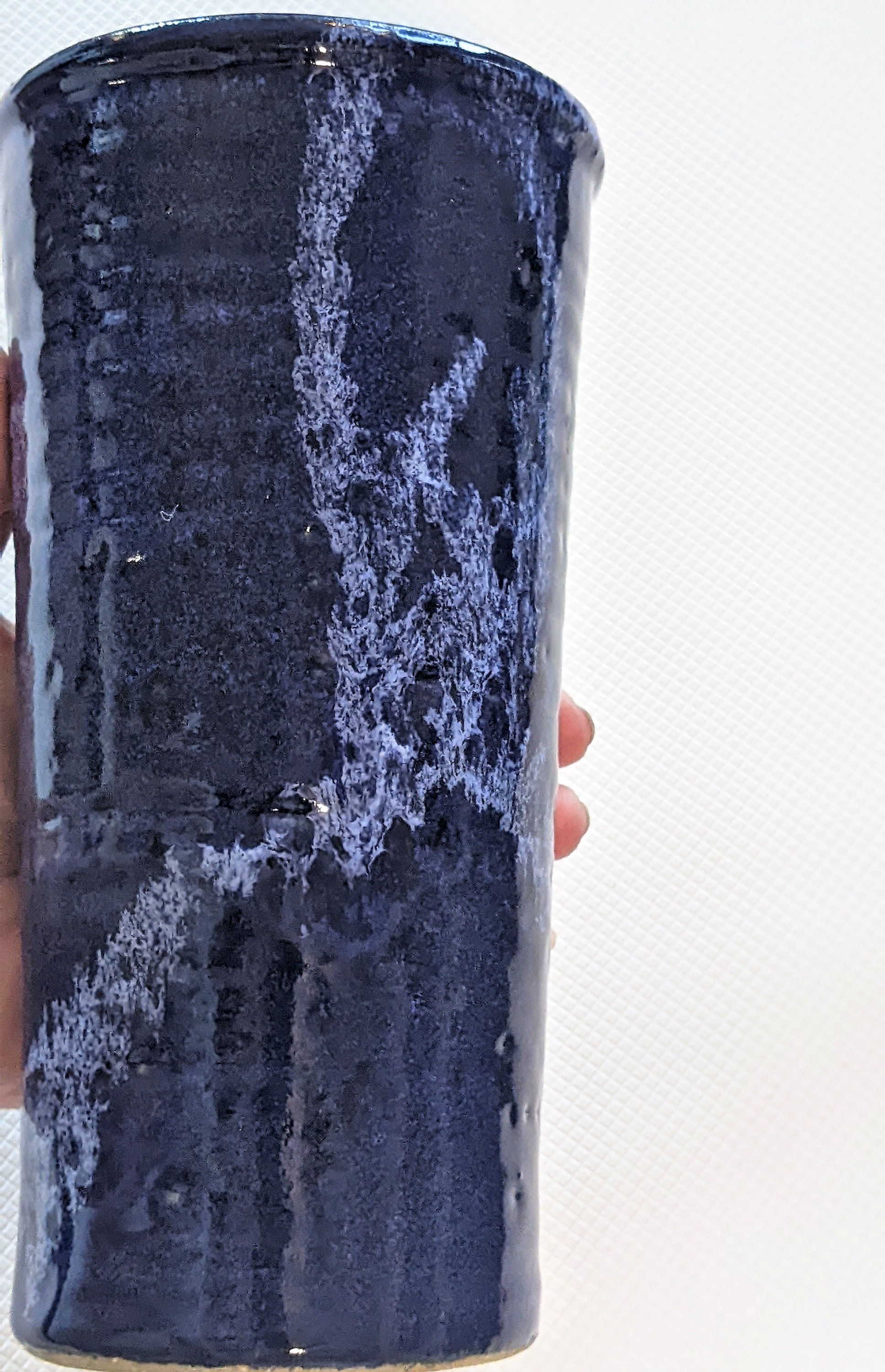 Patterned Cobalt Blue Tall Skinny Vase Rescued Ceramic Vase Etsy