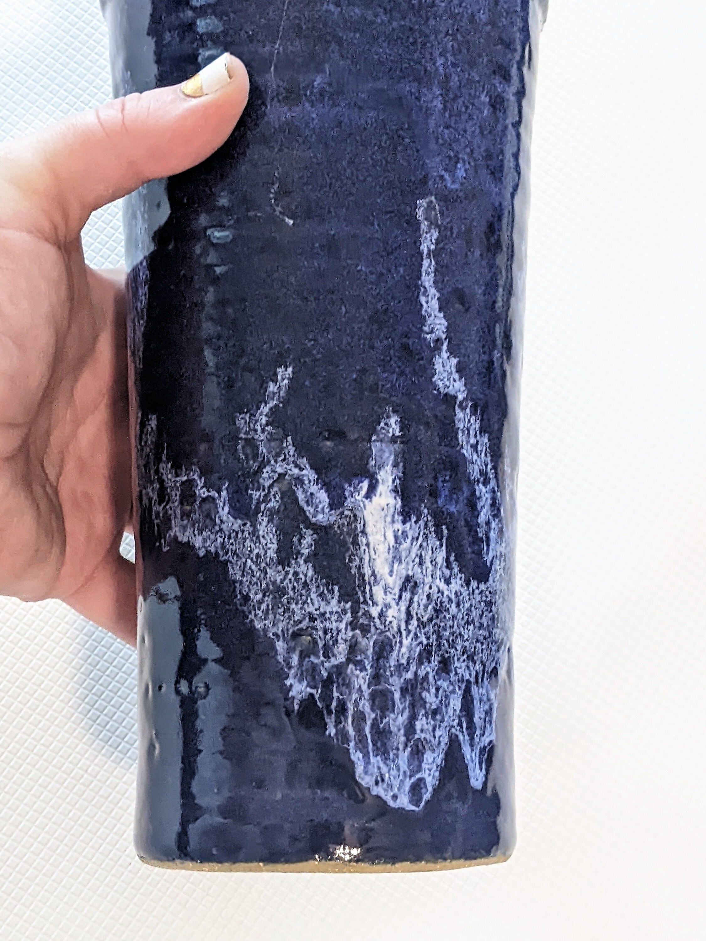 Patterned Cobalt Blue Tall Skinny Vase Rescued Ceramic Vase Etsy