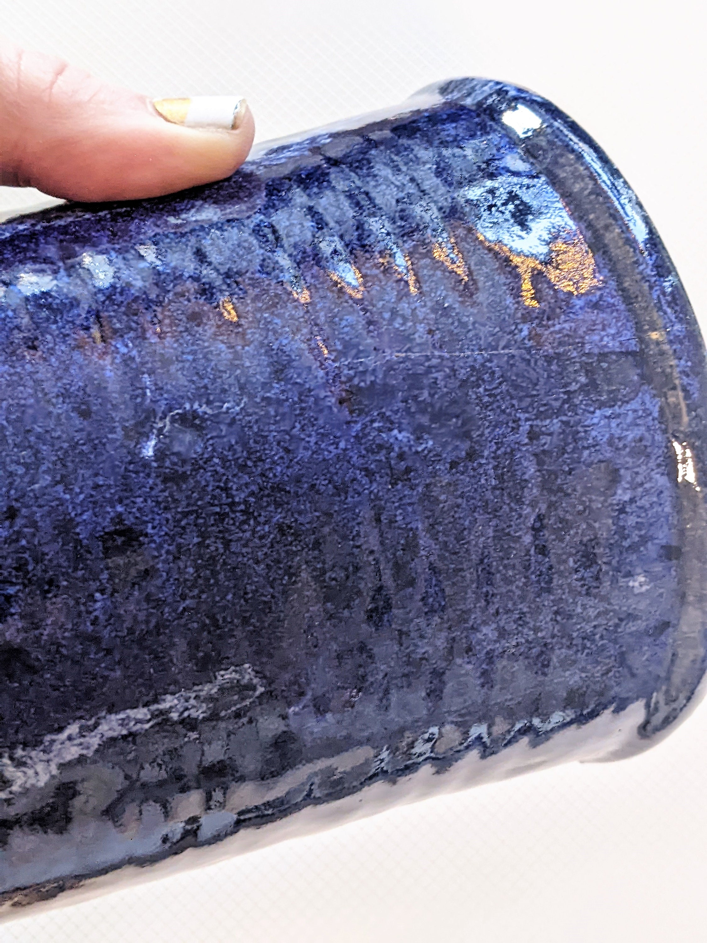 Patterned Cobalt Blue Tall Skinny Vase Rescued Ceramic Vase Etsy
