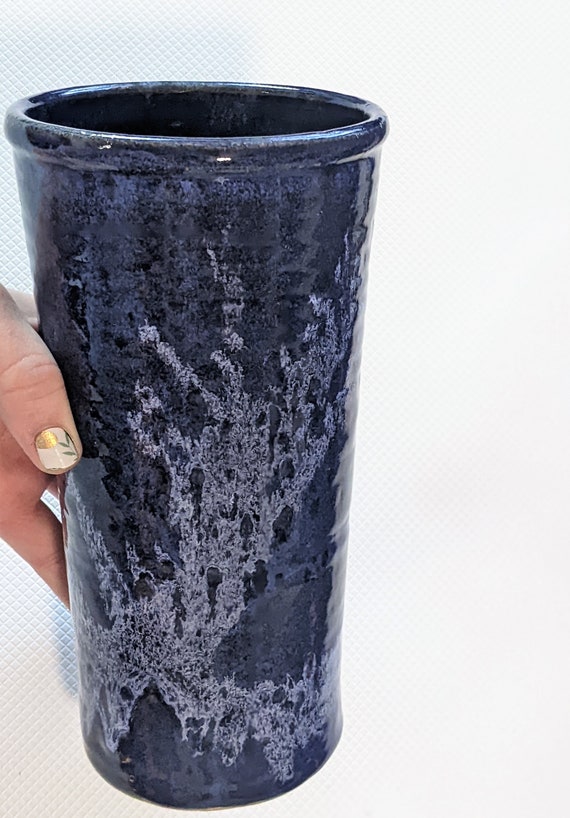 Patterned Cobalt Blue Tall Skinny Vase Rescued Ceramic Vase Etsy