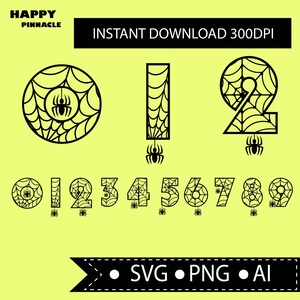 Spider style numbers 0-9 Birthday Party SVG,Black Cobweb  Outline Numbers svg, black Spider Number Clipart ,Svg Files for Cricut,t-shirt Svg