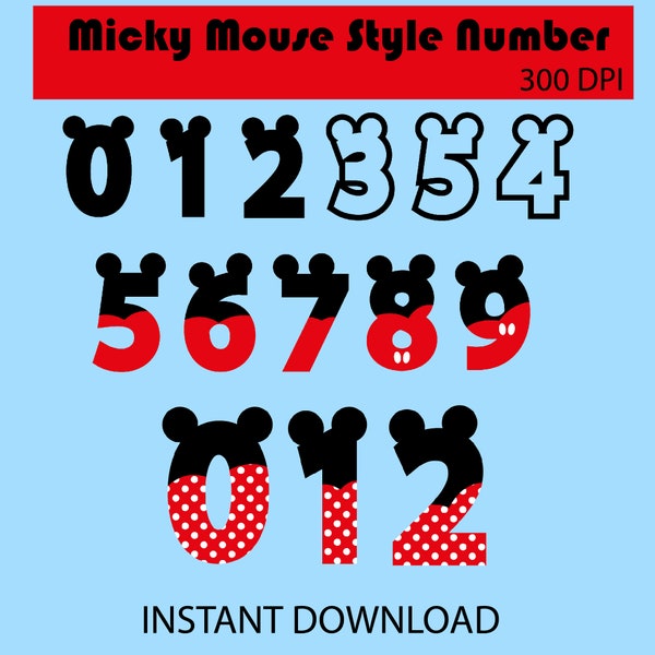 Mickey Numbers Birthday Numbers 0-9  Minnie number Svg, Mickey Number Svg, Minnie Number Svg,t-shirt Svg, svg -Vector art