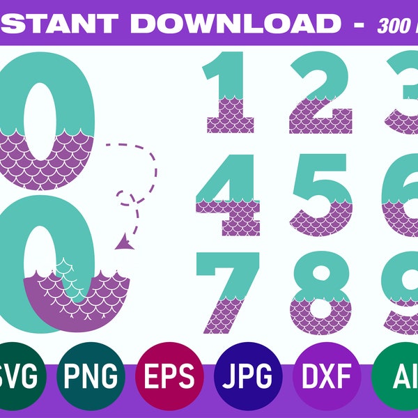 Mermaid number svg, Birthday Mermaid SVG Bundle, Mermaid Birthday Number 0-9 svg, Mermaid SVG, Mermaid Birthday SVG, Mermaid, Birthday svg