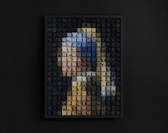 Girl with a Pearl Earring | Limited Edition | Exclusive Pixel Artwork | Wall Art | Wood Sculpture Mosaic | Interior Home Decor | Large Size