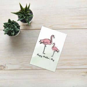 Carte de fête des mères flamant rose, carte de style Floride pour maman, jolie maman et cadeau carte de voeux pour bébé oiseau pour maman