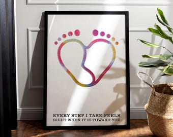 Heart Footprint Art Print, Romantic Love Wall Art, Modern Quote (Digital Download)