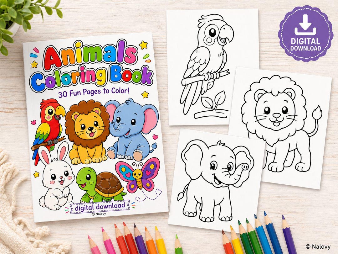 Cute Animals Coloring Book for Kids | 30 Printable Pages | Instant ...