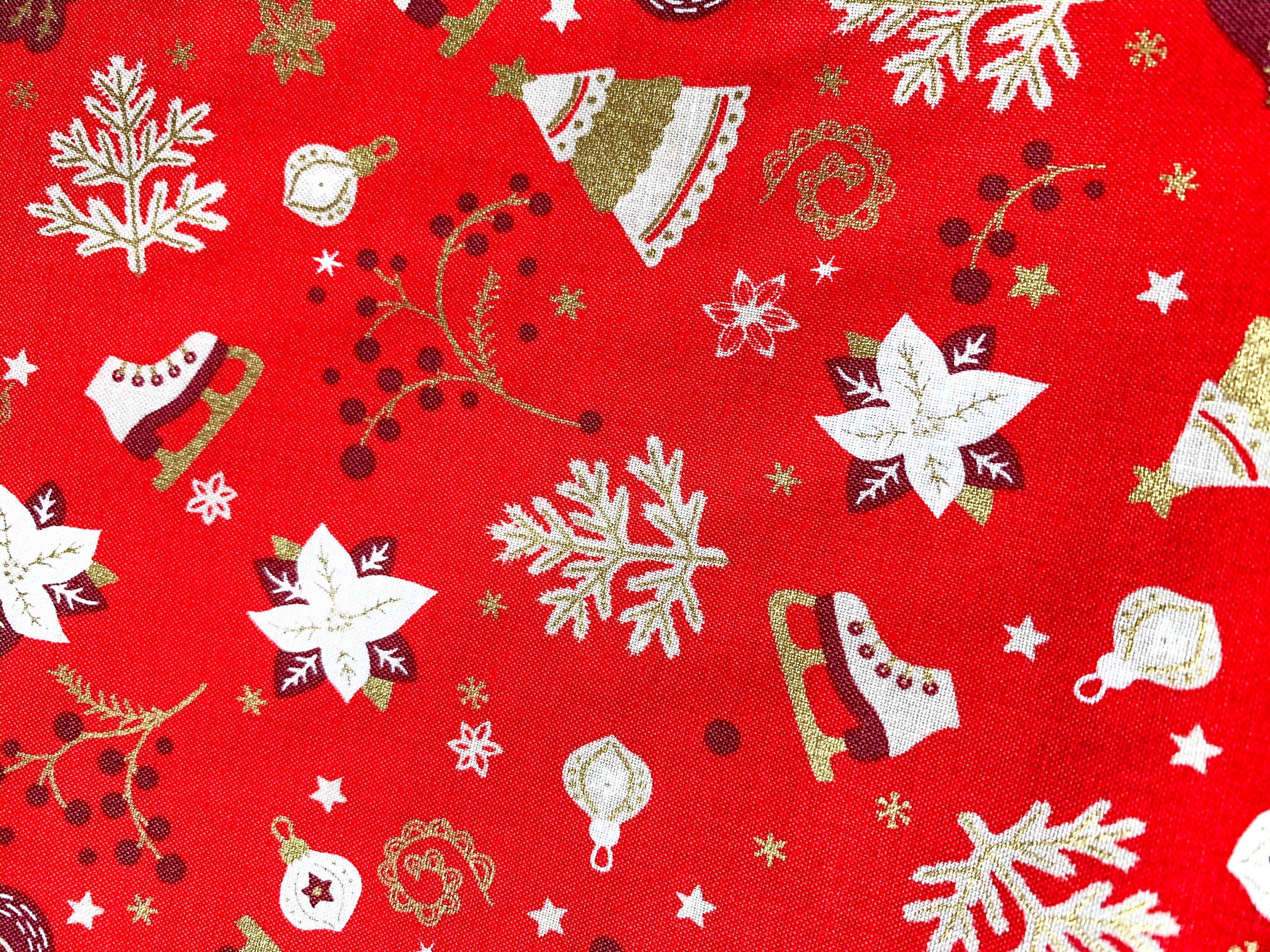 Green Christmas Fabric Gold Foil Cotton Fabric Festive Xmas  Etsy