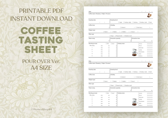 Coffee Tasting Journal POUR OVER Ver. Brewing Note Printable - Etsy