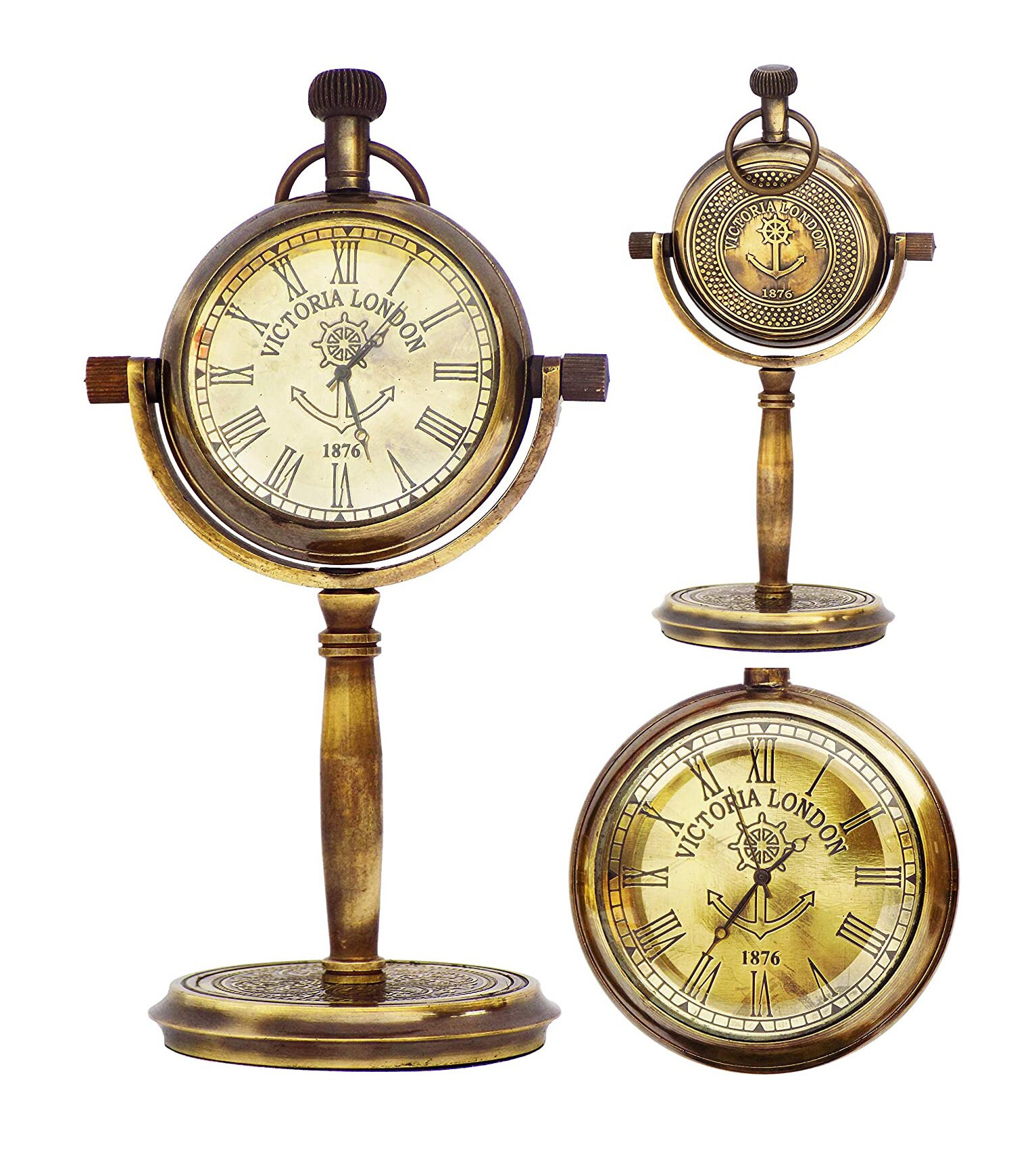 Brass Desk & Shelf Clock Nautical London Pocket Watch Display Etsy