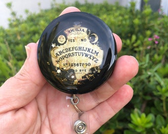 Ouija Board Shaker Badge Reel: Witchy Resin ID Holder