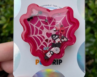 Heart Shaker PopSocket: Valentine Spider Web, Goth Phone Grip