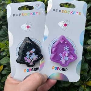 Christmas Tree Shaker PopGrip: Black Purple Resin Phone Grip
