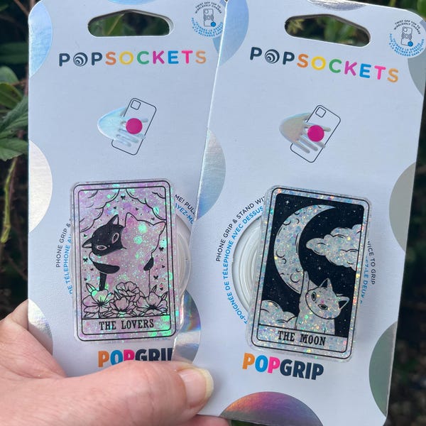 Glow in the Dark Cats Tarot Card PopGrip, Witchy Phone Grip