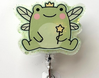 Portatarjetas retráctil con forma de rana hada, portatarjetas Kawaii, portatarjetas retráctil