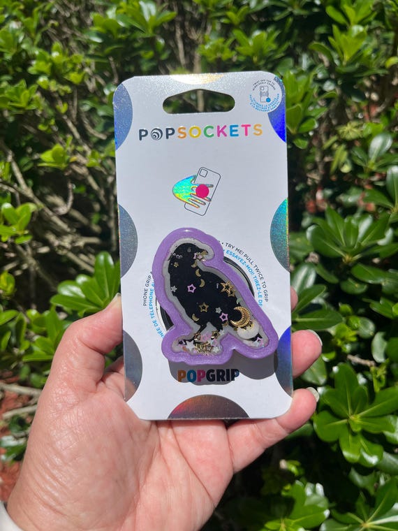 Glow-in-the-Dark Crow Shaker PopGrip™: Pastel Goth Phone Grip