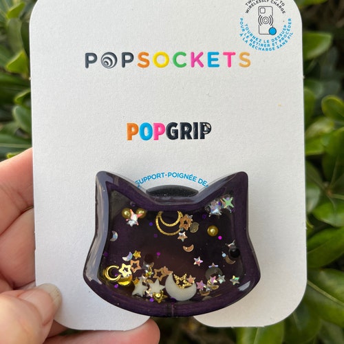 Dark Purple Cat Shaker PopGrip™: Mystical Celestial Phone Grip