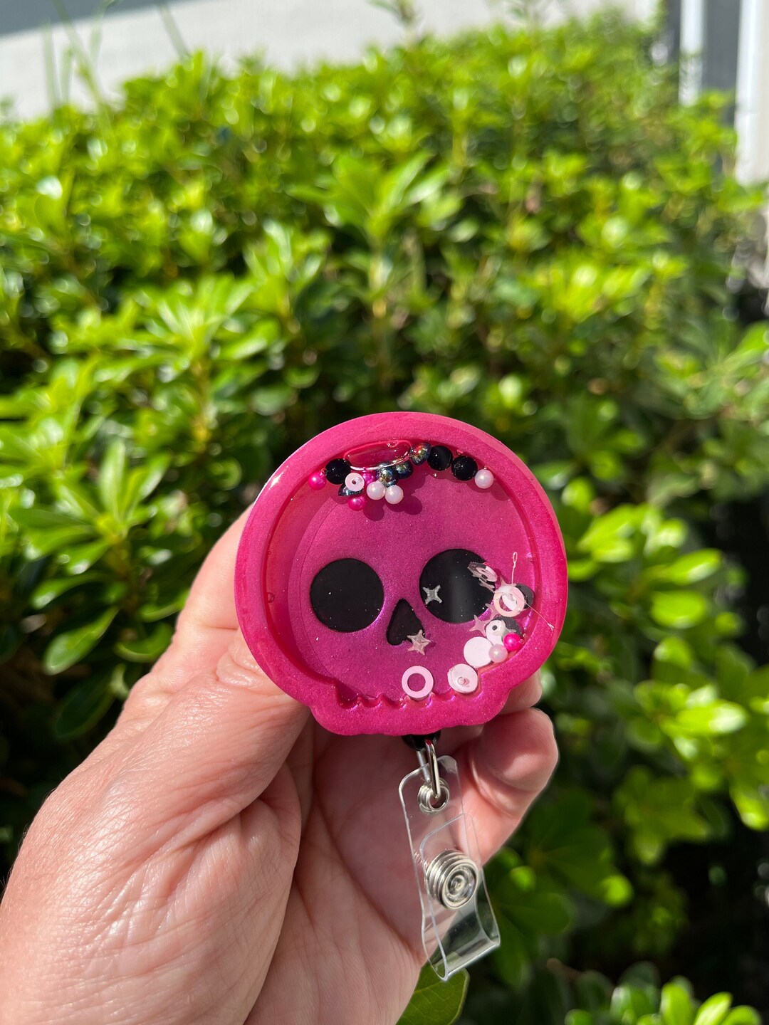 NEW Design Resin Skull Badge Reel, Shaker Skull Badge Reel, Skull ID