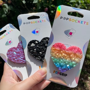 Heart Druzy PopSocket™, Heart PopGrip™, Rainbow Heart PopSocket, Black Heart PopGrip, Heart PopSocket, Druzy PopSocket, Swappable PopSocket