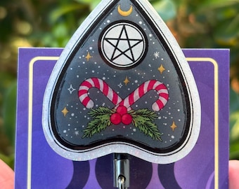 Christmas Planchette Badge Reel, Witchy Holiday ID Holder