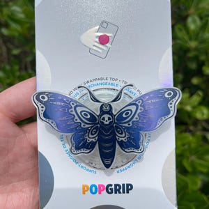 Glow in the dark Death Moth PopSocket™, Death Moth Phone Grip, Blue Purple Death Moth PopGrip™, Death Moth Stand e reader, Witchy Moth