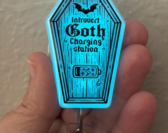 Glow in the dark Coffin Badge Reel: Retractable Badge Holder, Spooky Season