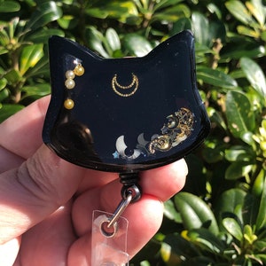 Magical Cat Shaker Badge Reel, Magical Cat ID Holder, Shaker Badge Reel, Cat Shaker Badge Holder, Black Cat Badge Holder, Shaker ID HOLDER