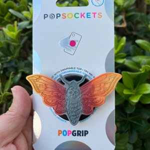 Death Moth Gradient Resin PopGrip, Swappable PopSocket, Witchy Phone Grip