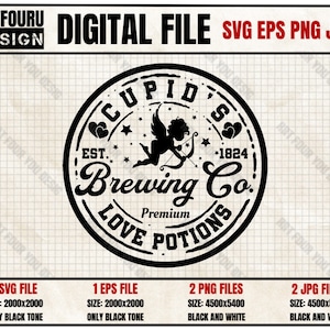Cupid&#39;s Brewing Company Co. Est. 1892 Funny Valentine&#39;s Day Svg, Love Potion Valentine Shirt Svg, Sign Art Cut File EPS Png Jpg For Cricut