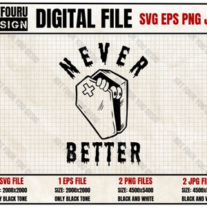 Op de afbeelding: Zwart-witte digitale illustratie van een kist met het woord "NEVER" erboven en het woord "BETTER" eronder. De kist heeft een kruis erop en een paar ogen kijken vanuit de binnenkant.
