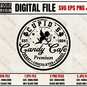 Cupid Candy Cafe Svg, Valentine Day Shirt Svg, Cupid&#39;s Brewing Co Png, Candy Hearts Chocolate Kisses Decor Sign Eps Jpg Cut File For Cricut