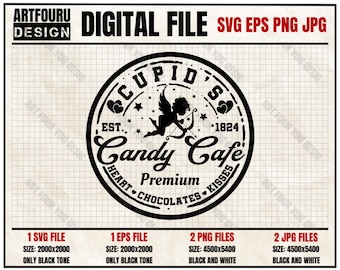 Cupid Candy Cafe Svg, Valentine Day Shirt Svg, Cupid's Brewing Co Png, Candy Hearts Chocolate Kisses Decor Sign Eps Jpg Cut File For Cricut