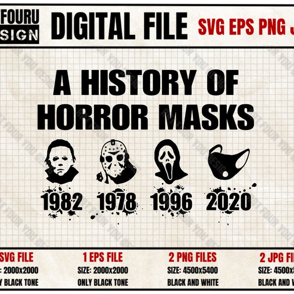 Halloween Gift A History Of Horror Masks Svg, Ghostface Scream Halloween Png, Funny Scary Masks Jolly Voorhees Eps, Cutting Flie for Cricut