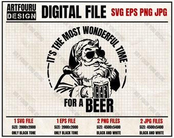 It&#39;s The Most Wonderful Time For A Beer Svg, Wonderful Time svg, Christmas Shirt Svg, Santa Beer Quote Svg Eps Png Jpg Cut Files For Cricut