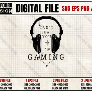 Can't Hear You I'm Gaming Svg, Kopfhörer Svg, Game Headset svg, Lustige Gaming Zitate, Game Player Eps Png Jpg Digital Cut Dateien für Cricut