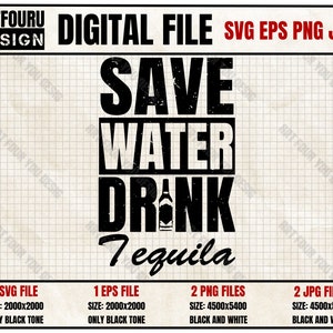 Wasser Tracker Save Water Drink Tequila SVG, Sommergetränk Junggesellinnengeschenk Tshirt PNG, Lustiges Trinken Cinco De Mayo glückliches Familienmitglied EPS