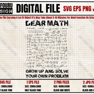 Rolig mattegåva Kära matematik Väx upp och lös dina egna problem SVG, Matematikstudent älskar professor PNG, Jag hatar matematikekvation t-shirt EPS