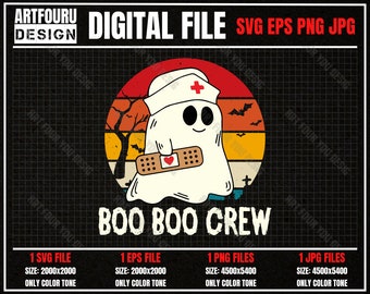 Boo Boo Crew Svg, Halloween Sublimation Svg, Spooky Svg, Funny Ghost Nurse Svg, Trick or Treat Svg, Fall Season Png JPG EPS File for Cricut
