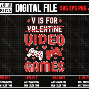 V is for Video Games Svg, Kids Boys Girls Valentine&#39;s Day Svg, Adult Valentine Svg, Funny Joy Console Png Eps Jpg Cut Files For Cricut