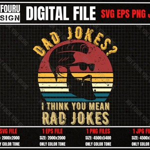 Scherzi divertenti di papà? Penso che tu intenda Rad Jokes Svg, Retro Bearded Grandfather Png, Vintage Father's Life Sublimation Design File per Cricut Eps