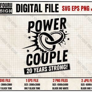 Power Couple Married 20 Years svg, I Love My Wife svg, Husband and Wife, Wife svg, Marriage svg, Powered By God Eps Png Jpg Files For Cricut