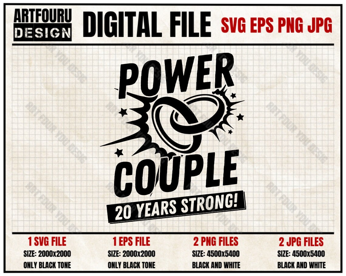 Power Couple Married 20 Years svg, I Love My Wife svg, Husband and Wife, Wife svg, Marriage svg, Powered By God Eps Png Jpg Files For Cricut