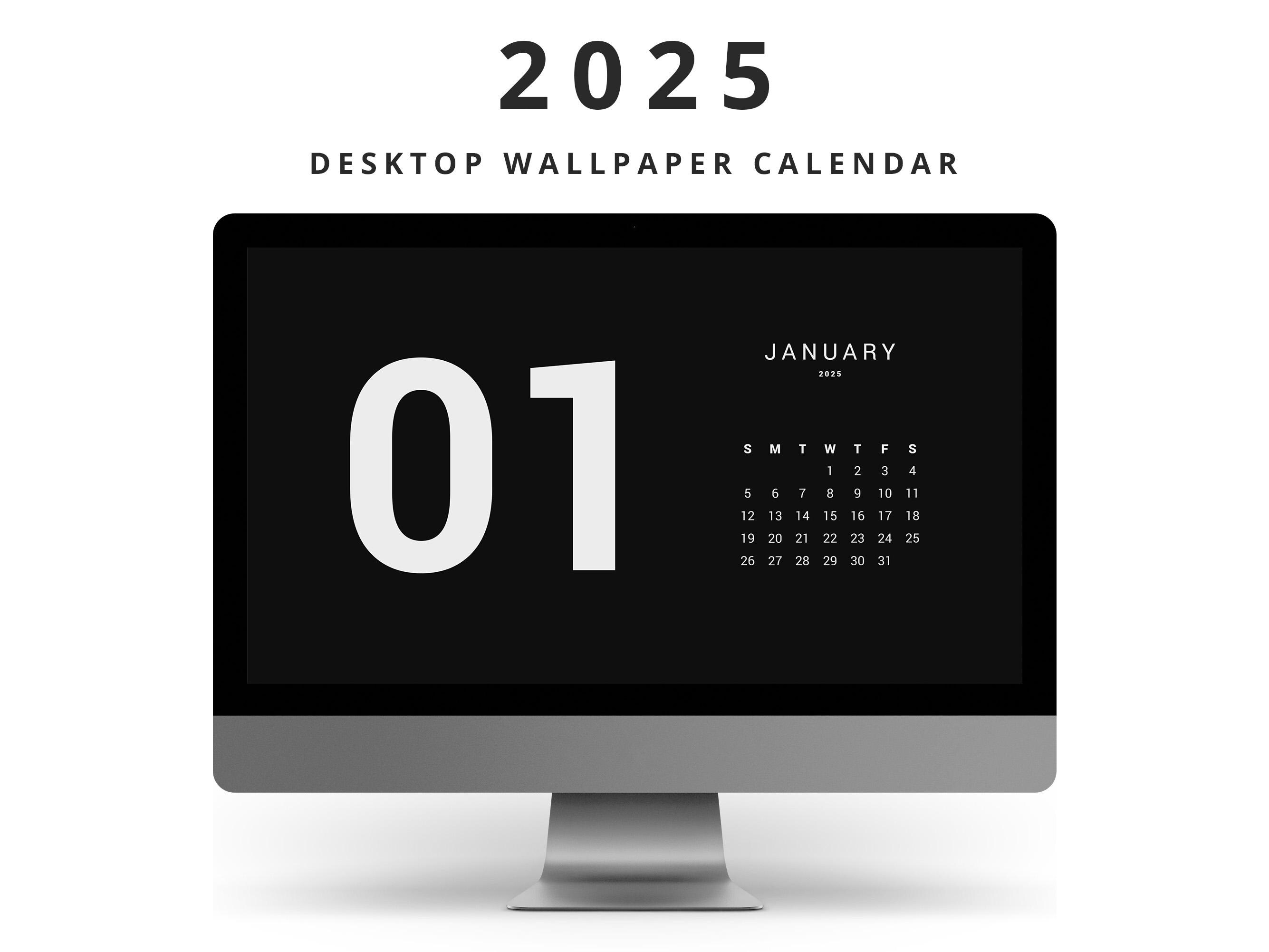 黒と白のデスクトップの壁紙カレンダー 2025、モダンなミニマリスト、シンプルなコンピューターの背景 - Etsy 日本