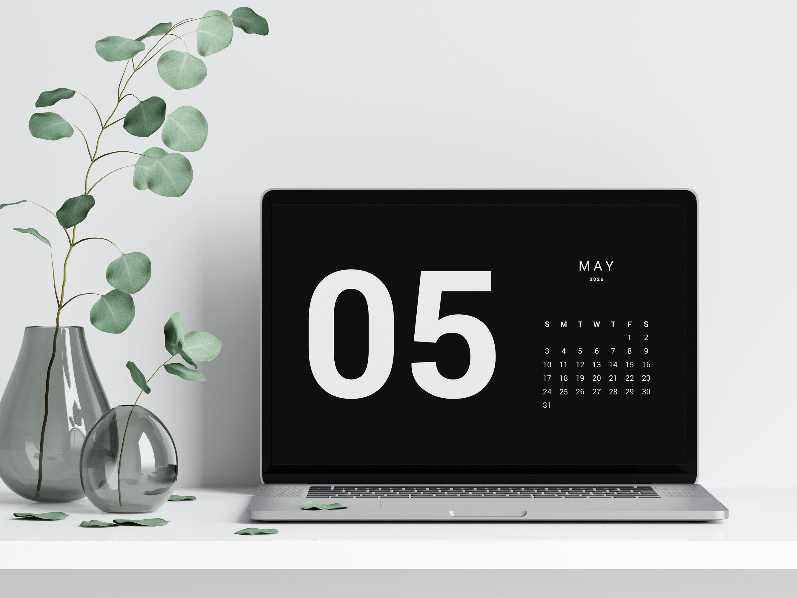 Desktop Wallpaper 2026 Black And White Dark Desktop Calendar Il 2okb 