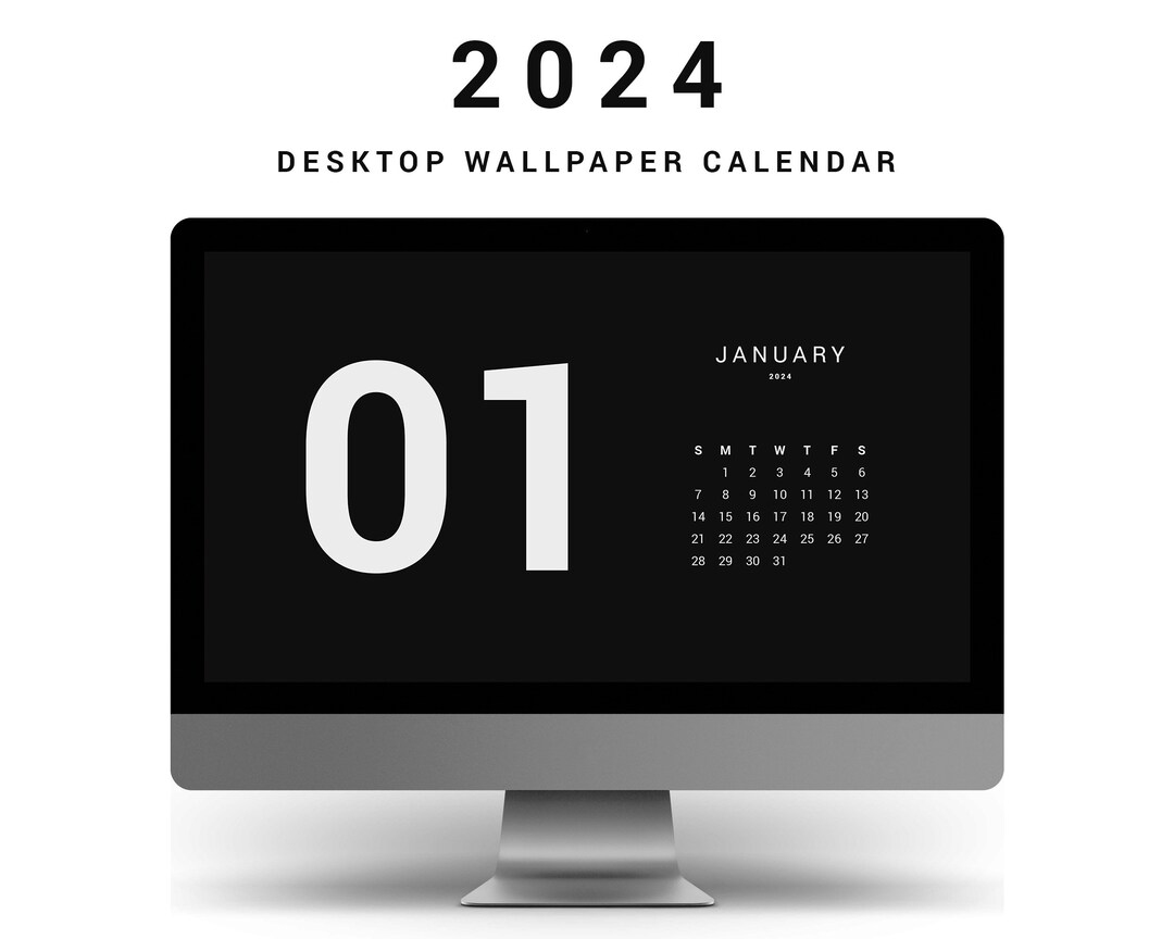 Desktop Wallpaper 2024 Black and White, Dark Desktop Calendar